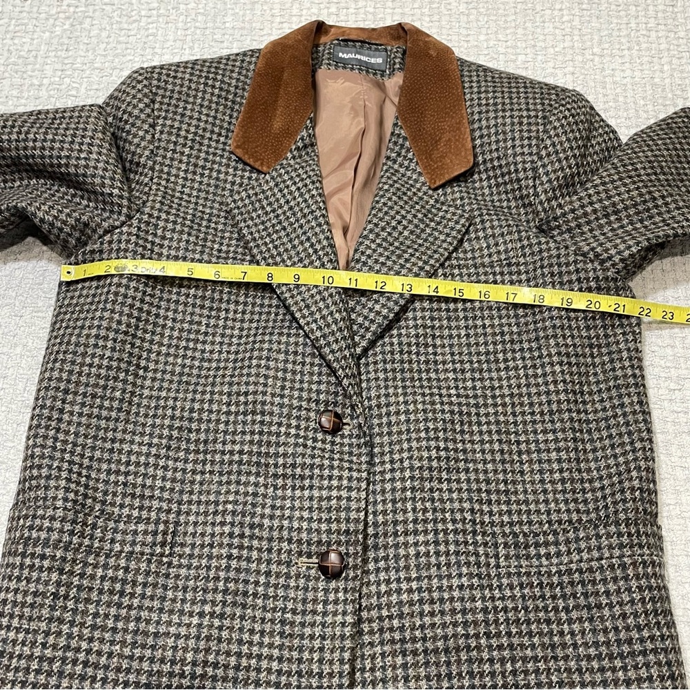 Women's Wool Houndstooth Blazer Jacket Suede Collar VTG Maurices Size Large - Picture 7 of 15